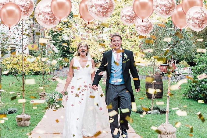 Rose Gold Confetti Latex Balloons, 50 pack 12 inch Birthday Balloons - Image 7
