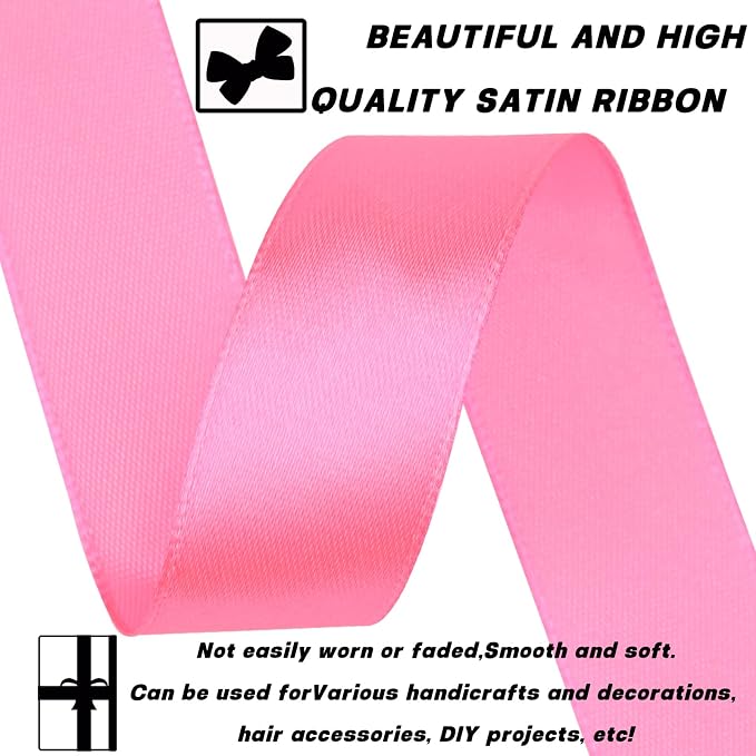 7/8 Inch 30 Yards Pink Satin Craft Ribbon-Single Face Polyester Ribbon - Image 3