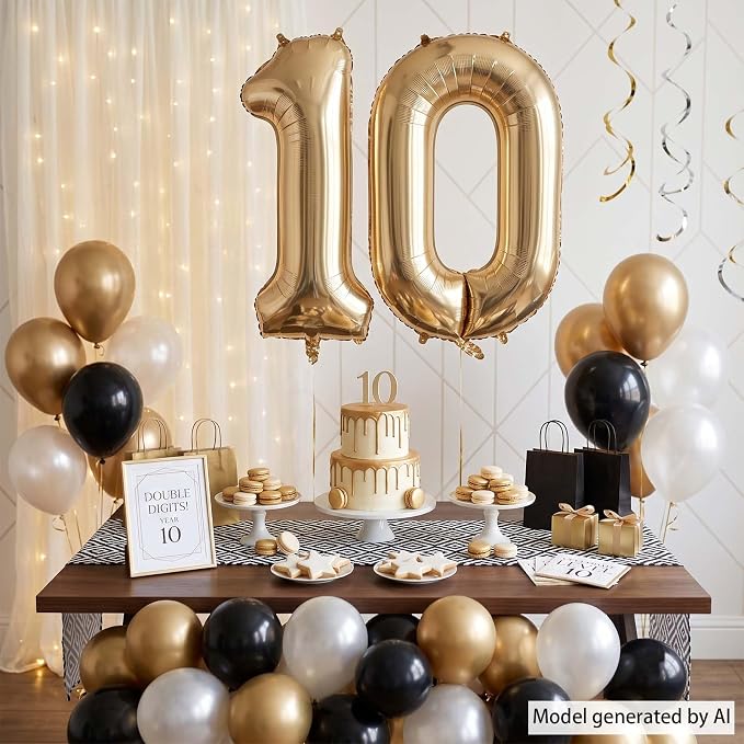 White Gold Number 10 Balloon 40 Inch, Champagne Tenth Digit Decoration | Giant - Image 7