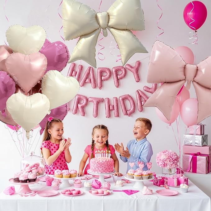 Vuzvuv Pink White Bow Heart Balloons Set, Anniversary, Bridal Shower(Mix Colors) - Image 6