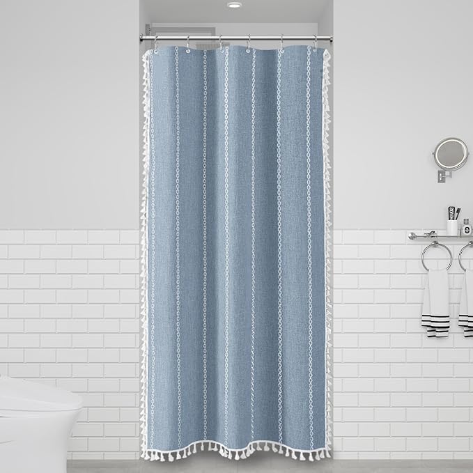 Small Boho Farmhouse Linen Heavy Duty Shower Curtain, 330GSM Linen Blend - Image 6