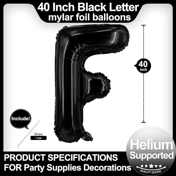 40 Inch Black Letter F Balloons, DIY Phrase Foil Alphabet Letter F Balloons DIY - Image 2