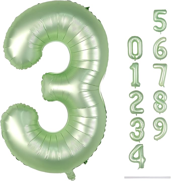 Sage Green Number 3 Balloon, 40In Large Foil Number Balloons Set 0-9 - Image 9