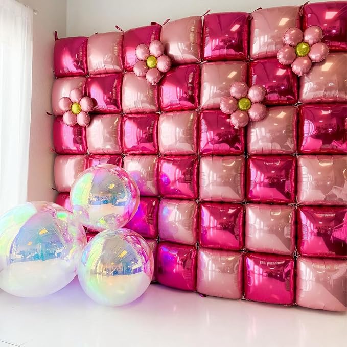 Hot Magenta Pink Square Foil Balloons Wall Tunnel Backdrop Double Sided - Image 7