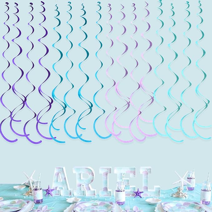 36 Pcs Mermaid Hanging Swirl Decorations Teal Purple Felt Swirl Streamer Spiral - Image 6