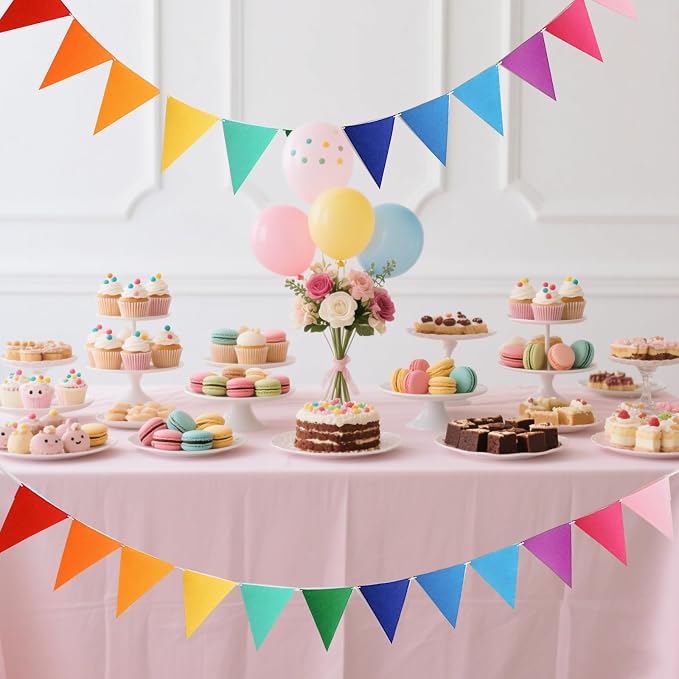 4 Strings 48PCS Rainbow Pennant Banner Flags | Colorful Triangle Felt Banner Kit - Image 7