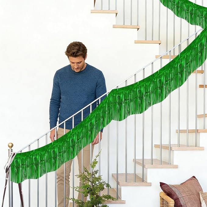 LOLStar Green Foil Fringe Tinsel Garland, Tinsel Streamers Banner, 6 Pack | - Image 9