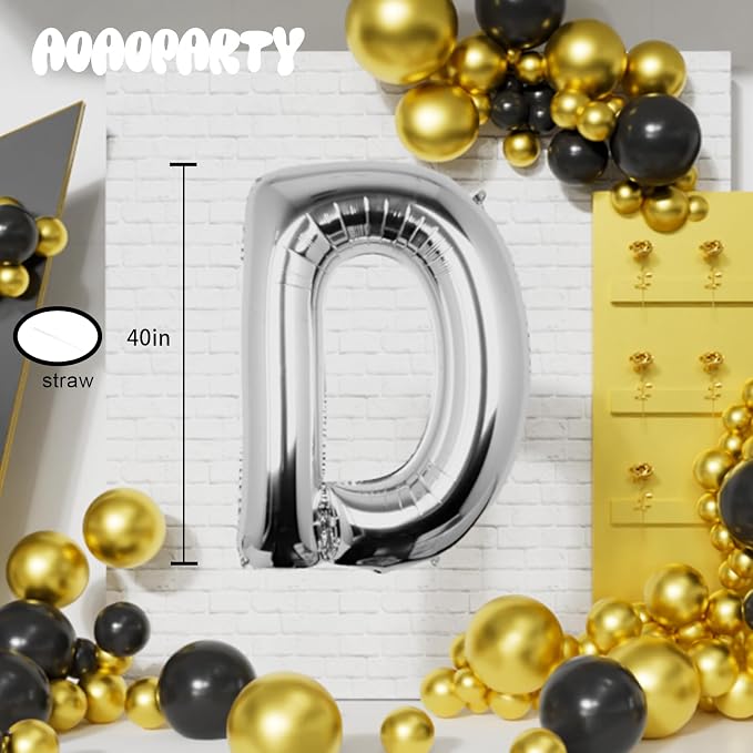 Letter Balloons Silver 40 Inch D Large Big Foil Mylar Balloon | - Image 6