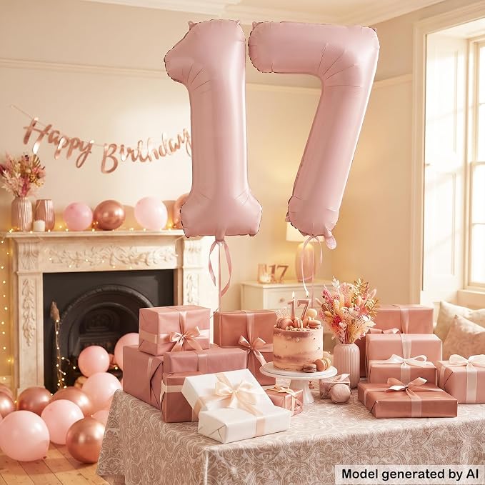 40" Light Pink Foil Number 17 Balloon - Image 5