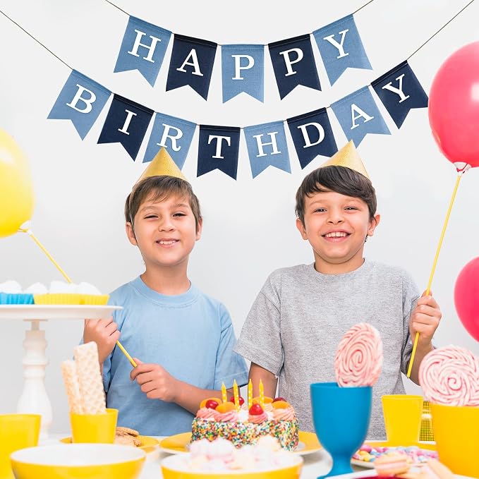 Pre-Strung Blue Happy Birthday Banner, No DIY Burlap Banner, Colorful Party - Image 7