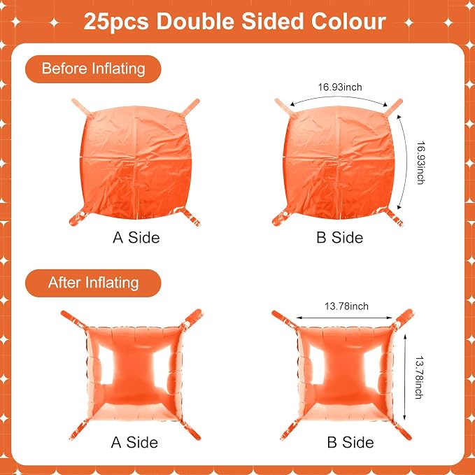 Orange Square Foil Balloons 25 Pcs Metallic Orange Balloons Wall Backdrop - Image 7