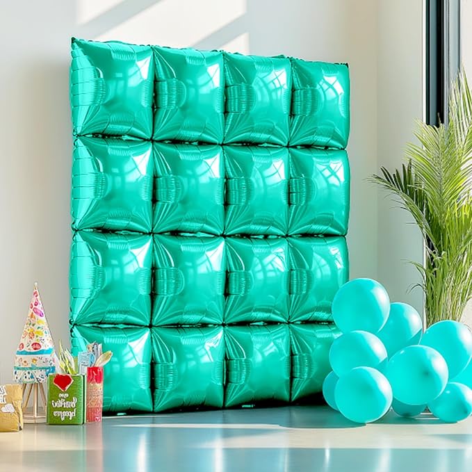 NISOCY 25PCS Teal Blue Square Foil Balloons Wall Backdrop | Double Sided - Image 8