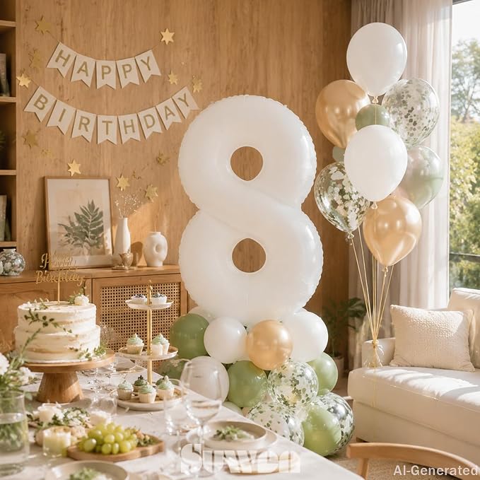 SUWEN 40 Inch White Large 8 Balloon Number Big Foil Helium Numbers 0-9 | Giant - Image 7