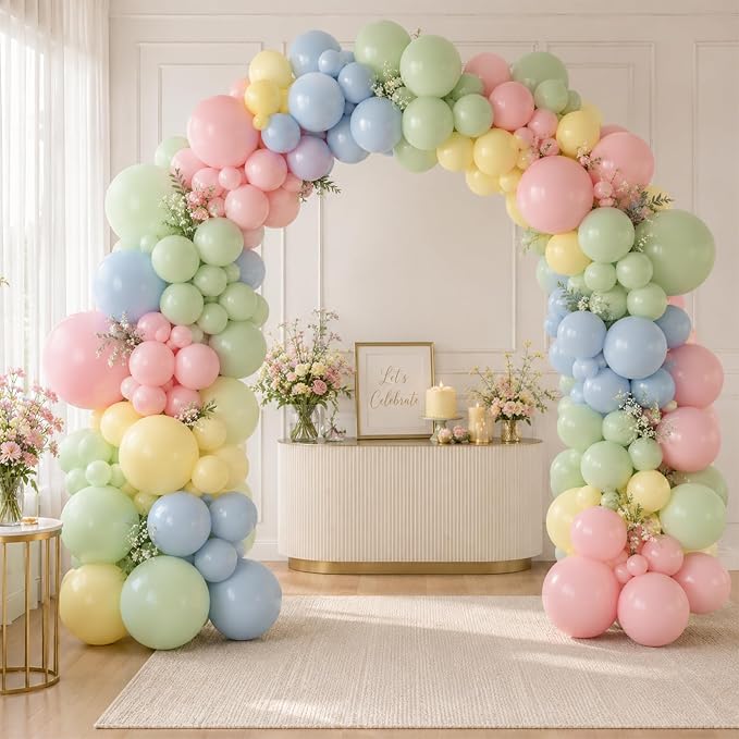 Pink Green Blue Balloons, 12 Inch Pastel Pink Sage Green Dusty Blue Yellow - Image 8