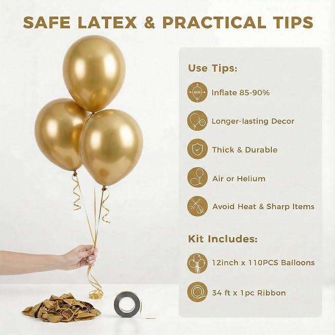 LOVESTOWN 110 PCS Gold Balloons, 12 Inch Bright Gold Latex Balloons | Birthday - Image 7