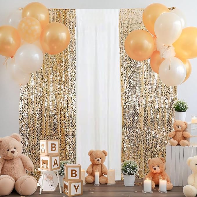 Gold Big Payatte Sequin 18MM Sequin Backdrop Drapes Curtains Panels, Fashion - Image 8
