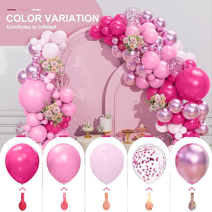 Pink Balloon Garland Arch Kit 156 Pcs Different Sizes 18 12 10 5 Inch Hot Pink - Image 7