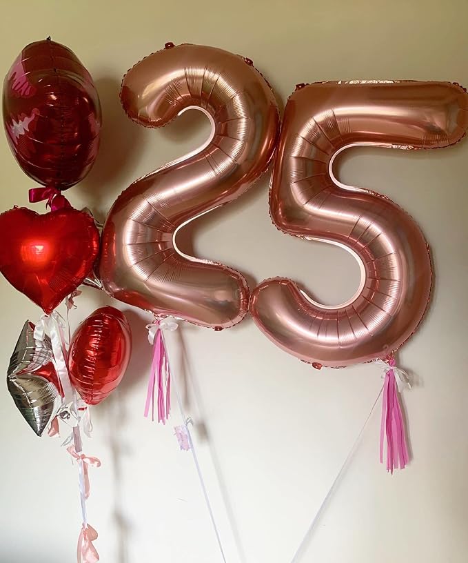 40 Inch Rose Gold 25 Number Balloons Giant Jumbo Huge 25 or 52 Foil Mylar - Image 7