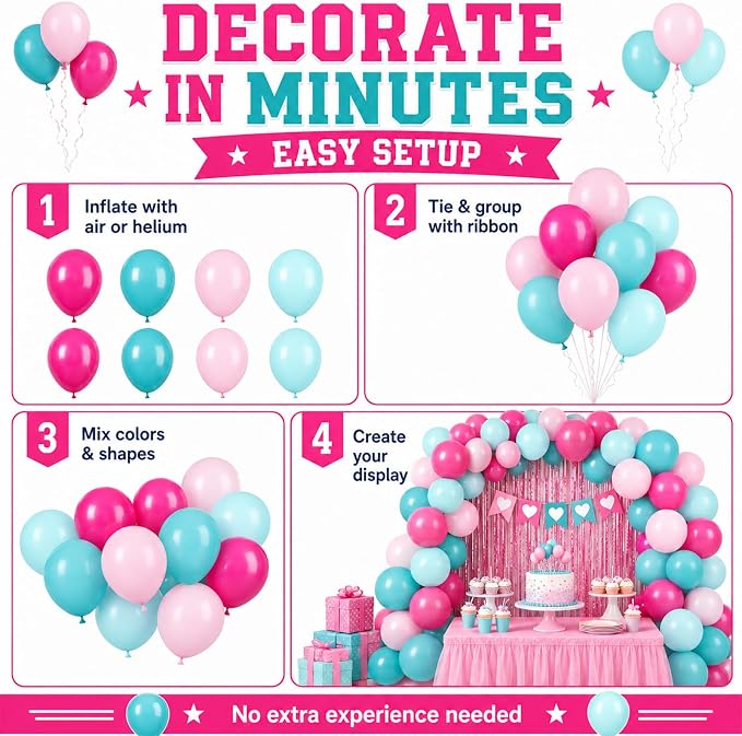 Teal Pink Balloons, Tropical Luau Beach Wedding Bridal Shower Decorations - Image 8