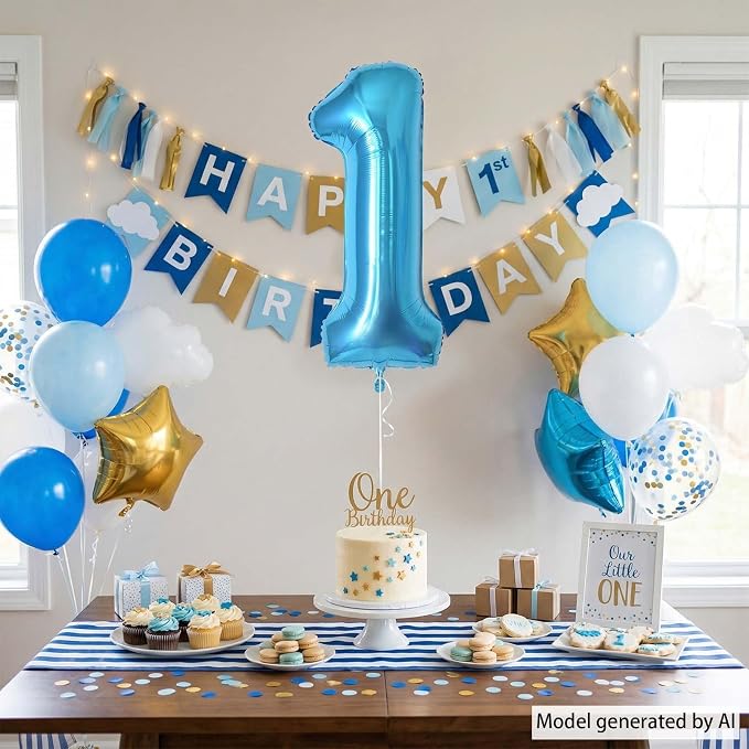 Light Blue Number 1 Balloon 40 Inch, Foil Numeral - Image 7