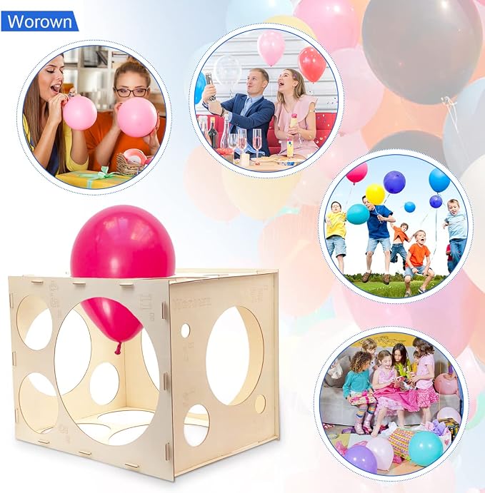 Worown 18 Holes Collapsible Wood Balloon Measurement Box, 1-12 Inch Sizer Cube - Image 7