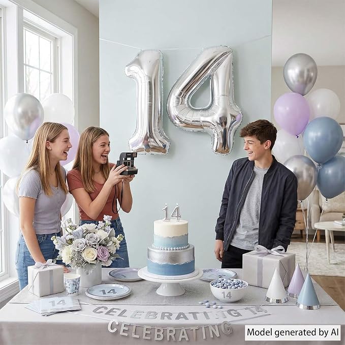 Silver Number 14 Balloon 40 Inch, Stunning Sleek Foil - Image 7