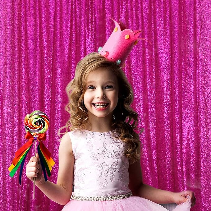 4 Pieces 2FTx8FT Fuchsia Sequin Backdrop Curtain Panels Stage Backdrop - Image 6