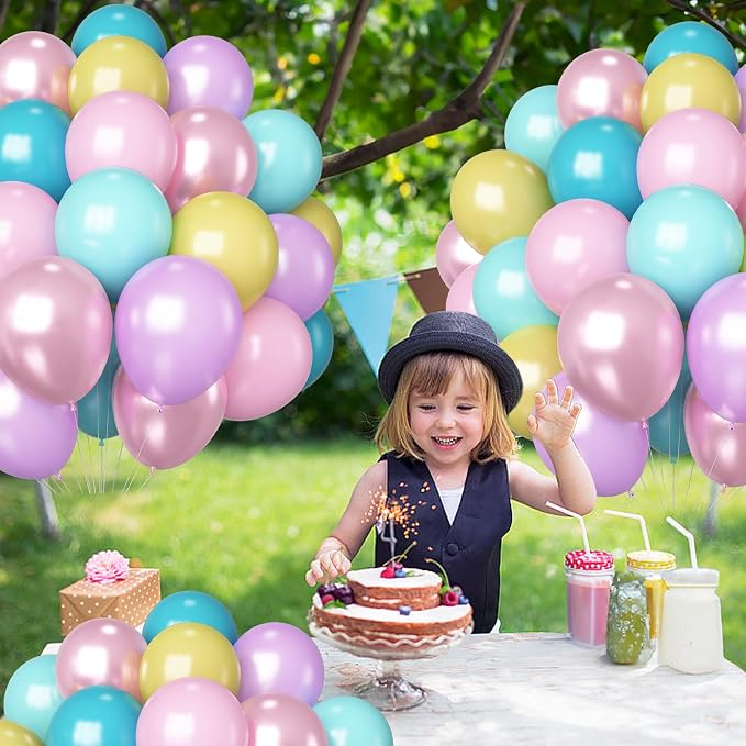 HILAVO Pastel Balloons 60 Pcs Metallic Pink Purple Teal Blue Yellow Multicolor - Image 7