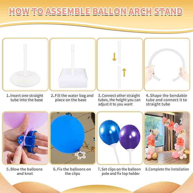 Bazen 2PK 8.2FT & 6FT Balloon Arch Stand White - Image 7