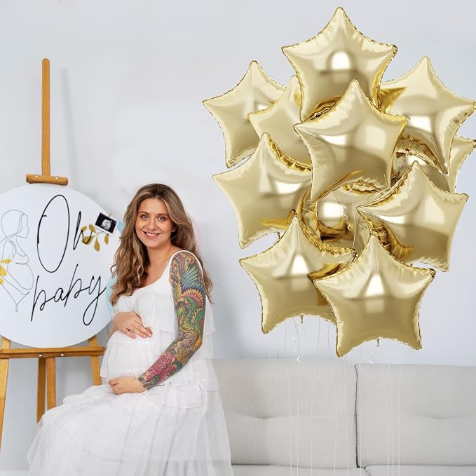 Gold Star Foil Balloons, 18 Inch Light Gold Stars Shape Foil Helium Balloons - Image 7