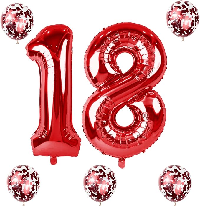 Red 18 Balloon Numbers and Confetti Balloons, 18th 81st Birthday Balloons Set - Image 8
