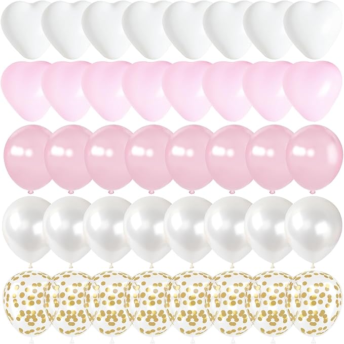 Pink Balloons, 12 Inch Double Stuffed & Gold Confetti Balloon - Image 8