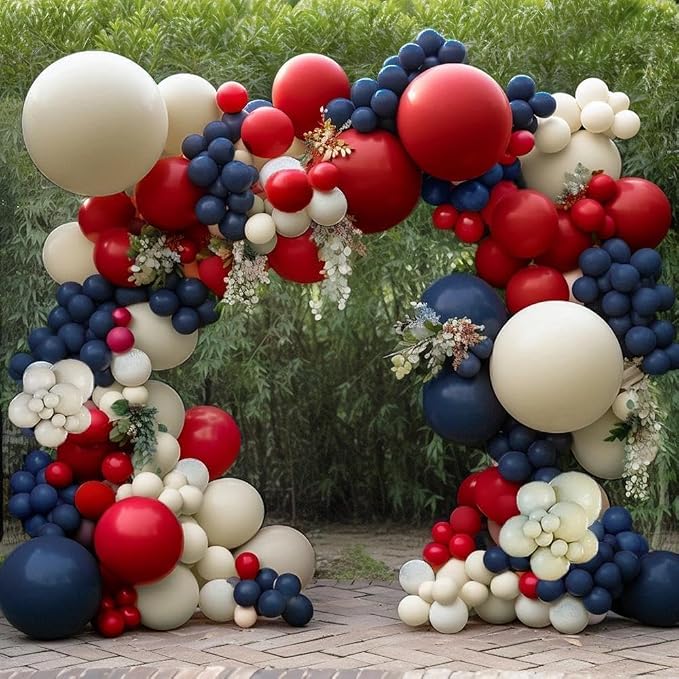 Navy Blue Red Balloon Garland Double Stuffed Red White Blue Balloons Nude Cream - Image 9