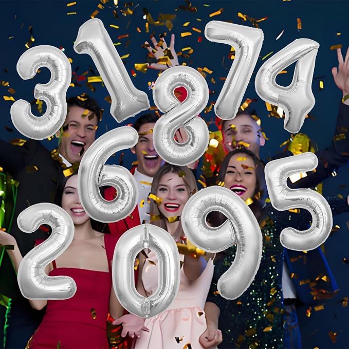 65 Inch Giant Silver Foil Number Balloon, Old Children's Birthday Party Helium - Image 7