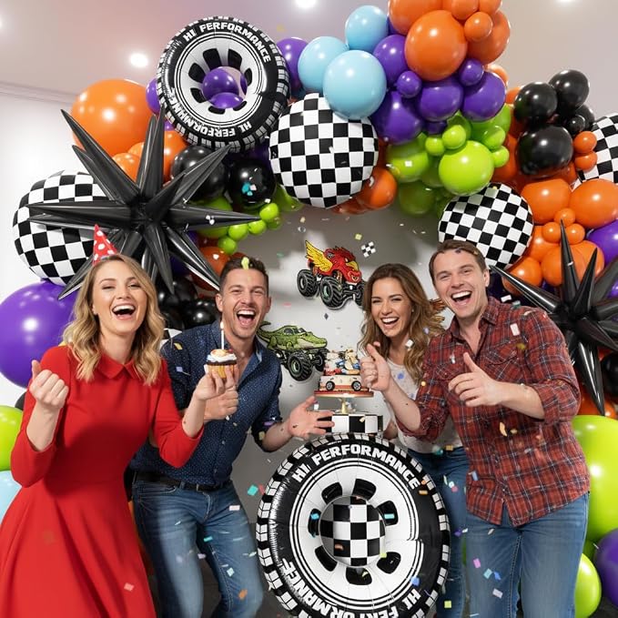 Monster Truck Balloon Arch Kit -172Pcs Different Size Green Purple Orange Black - Image 6
