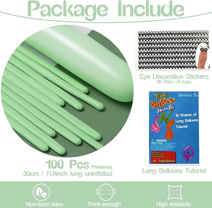 260 Pastel Green Balloons, Thickened 100 Pack Long Twisting Magic Balloons - Image 2