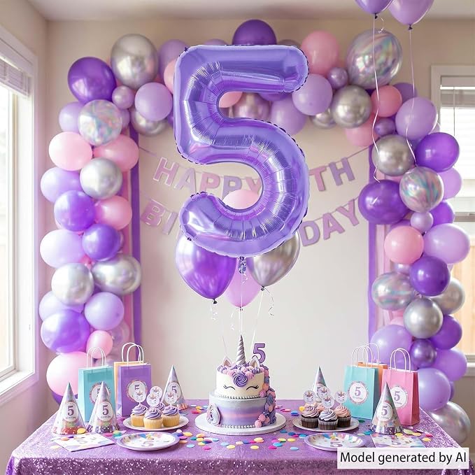 Purple Number 5 Balloon 40 Inch, Large Lavender Mylar Foil Number 5 - Image 7