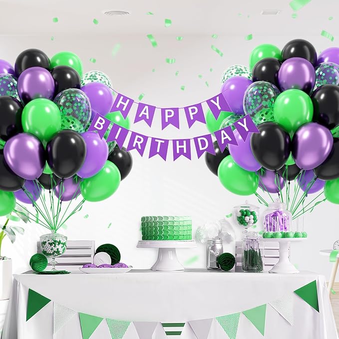 60pcs Green Purple and Black Balloons 12inch - Image 7