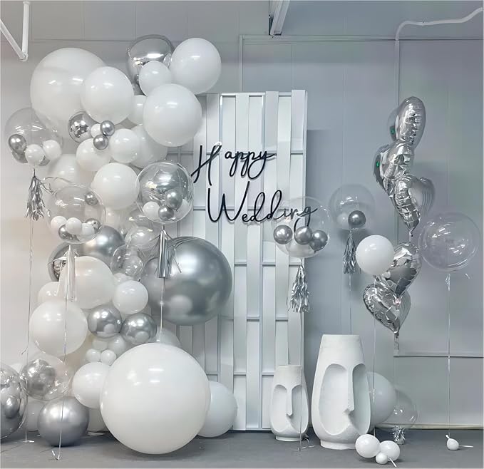 136pcs White and Silver Balloons Garland Arch Kit - Image 6