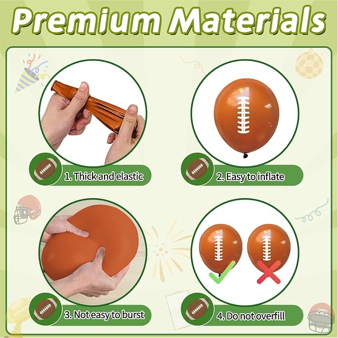Football Balloons, 12 Inch Green Brown Football Party Balloon - Image 7