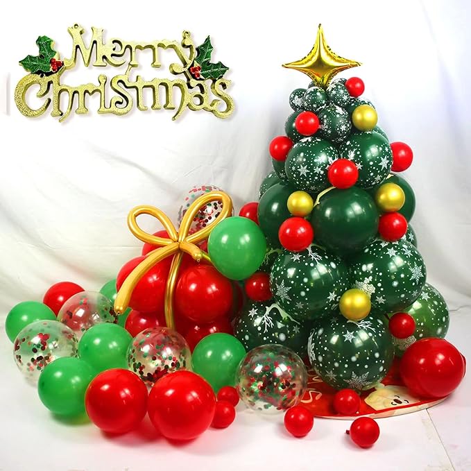 100 Pcs Christmas Red Green Balloons 12 Inch Red Green and White Latex Balloons - Image 9