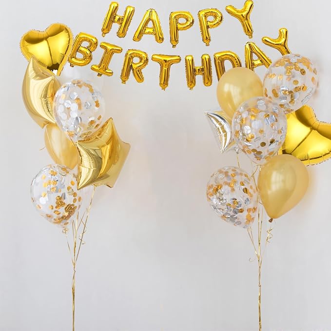 27 Pcs Gold Birthday Decorations, 3D Foil Gold Happy Birthday Balloon Banner - Image 5