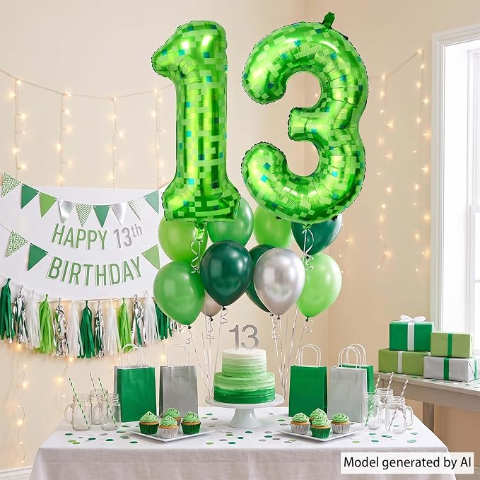 40 Inch Lime Green Pixel Number 13 Balloon, Official Teen Gamer Party Decor | - Image 7