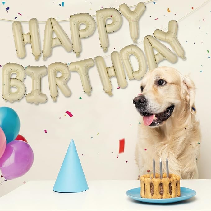 Beige Happy Birthday Balloons Banner 16 Inch Mylar Foil Letters - Image 4