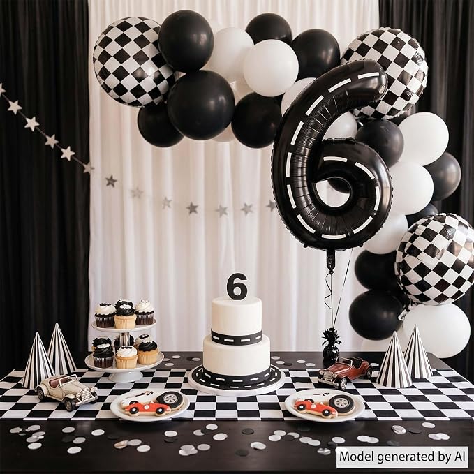 Black and White Stripes Number 6 Balloon 40 Inch, Road Finish Numeral | - Image 7