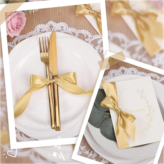 woric Gold Ribbon 1 Inch 50 Yards Gold Satin Ribbon Gift Bows | Wedding Floral - Image 6