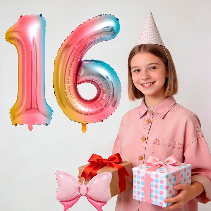 40-Inch Number 6 Gradient Giant Number Balloons And Mini Bow Balloons Foil - Image 4