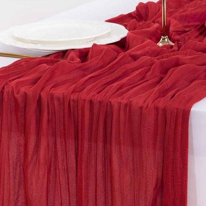 Cheesecloth Table Runner Summer Boho Wedding Birthday Party Home Decor | Red - Image 6