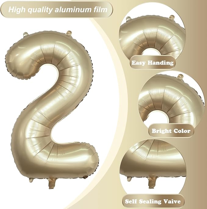 Champagne Gold 2 Balloons, 40 Inch Giant Metallic Helium Mylar Foil Number 0-9 - Image 8