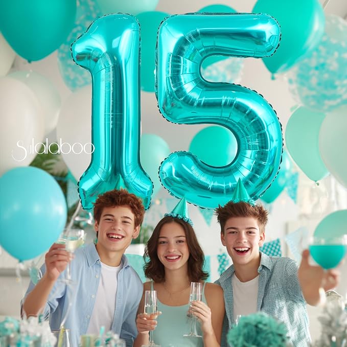 40 Inch Big Teal Blue Number 15 Foil 0-9 Mylar Helium Balloons | Large Digital - Image 6
